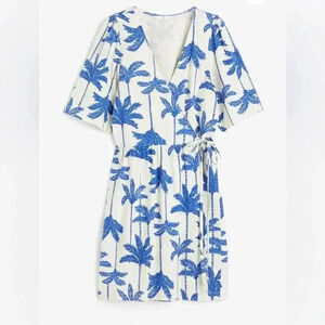 Cotton Jersey Wrap Dress in floral Print Size M, palm,‎ vacation, casual E6